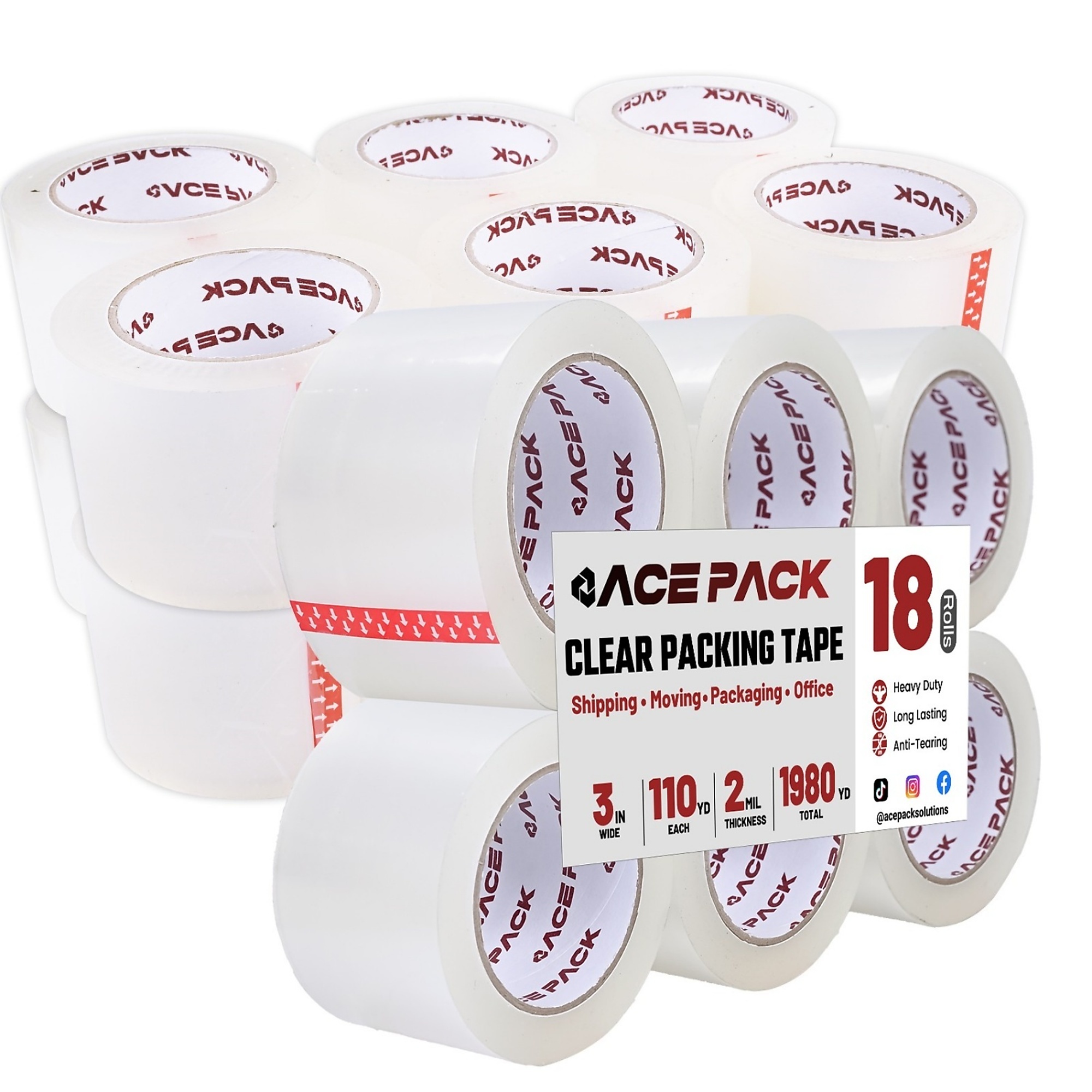 BlackTeck Heavy-Duty Packaging Tape — 3in. x 110 Yds., Clear, 2.0 Mil, 18-Pack, Model# N2-110C-18